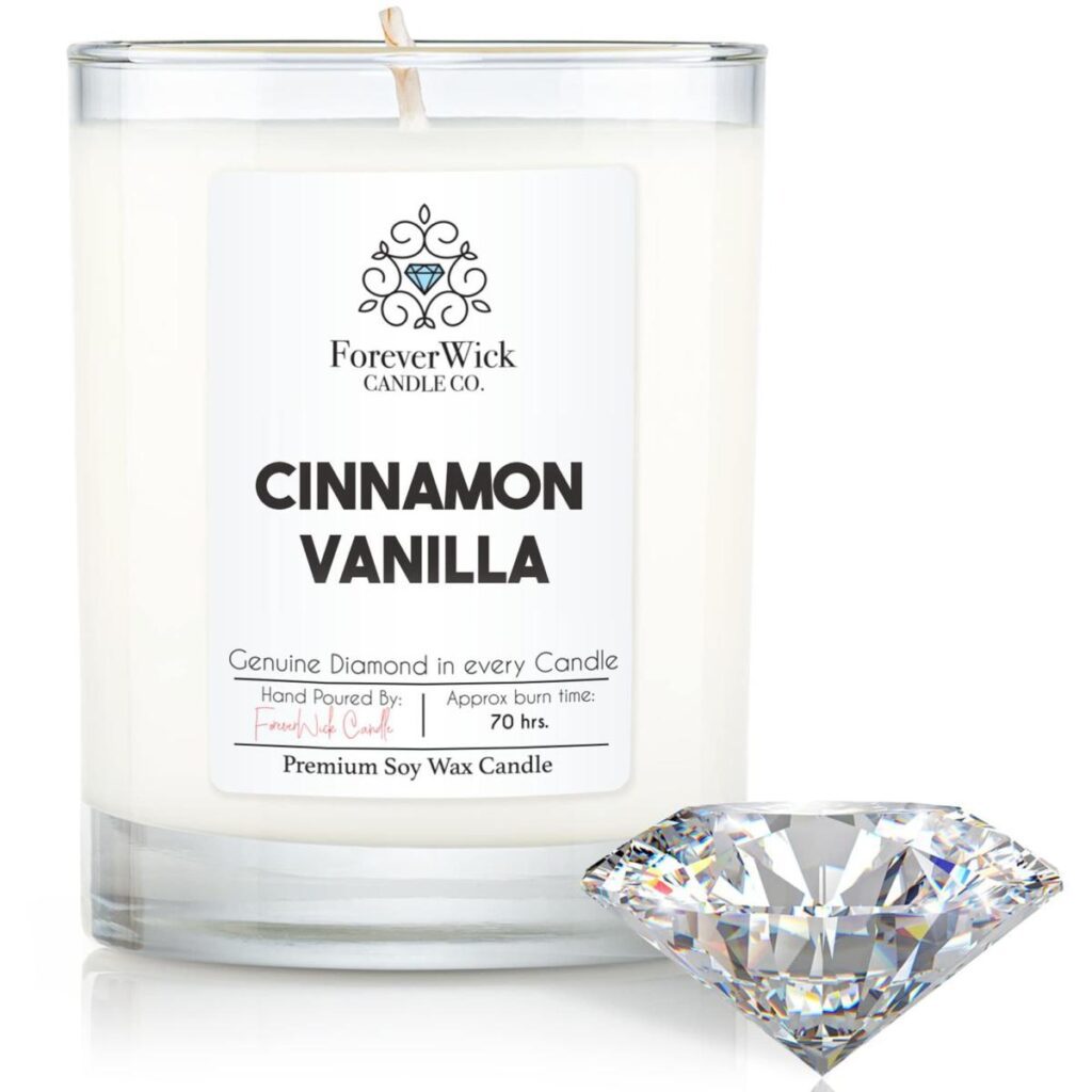 Close-up of a cinnamon vanilla candle from ForeverWick Candle Co.