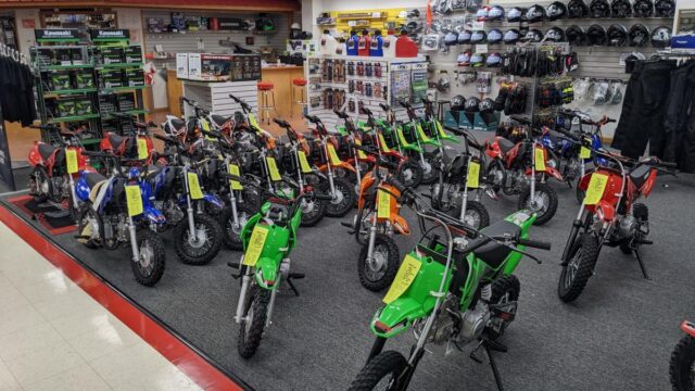 A display of motorcycles inside a store